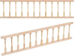 2 Pcs Wooden Dollhouse Handrails, 1/12 Scale Miniature Stairs Accessories, Unfinished Wood Fence Trim Parts Furniture Building Kit Model House Decor