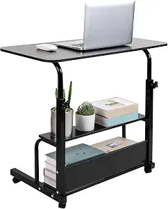 Adjustable Height Mobile Computer Desk with Wheels Black 31.5X15.7 Inches