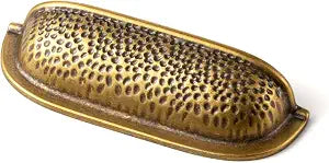 Goo-Ki 6 Pack 3 Inch Antique Brass Cabinet Cup Pulls  Hammered Texture with Curved Edges, Elegant Drawer Bin Handle for Kitchen & Furniture