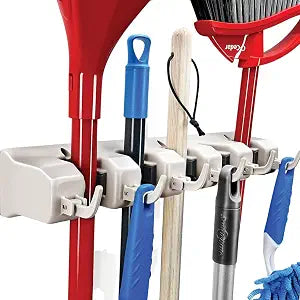 HOME IT Mop and Broom Holder Wall Mount Hanger, Heavy Duty 5 Slots 4Hooks