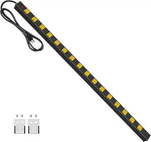 JUNNUJ Long Metal 16 Outlet Wide Spaced Power Strip, Yellow, 6 FT Cord