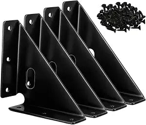 L&M Heavy Duty Gusset Joints 4 Pcs, Trapezi Corner Code, Bracket Corner Brace Bracket Fasteners, Furniture Shelf Support Joint Fasteners for Table, Chair Cabinet Bed Stabilization (Black)