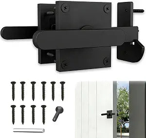 Double Sided Gate Latch Aluminum, Heavy Duty Black Fence Gate Latch with Handles, Rust Proof Surface Mount Lock for Left Right Inswing Wooden Gates, Backyard Garden Shed (Left)