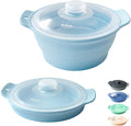 42oz Silicone Microwave Steamer For Cooking, Collapsible Food Steamer For Vegetable, Seafood, Soup, Leftovers, Rice Cooker, BPA Free Small Steam Pot with Handle & Lid, Dishwasher Safe (Blue), 1 Pack