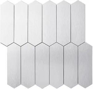 DICOFUN 10 Sheets Brushed Metal Long Hexagon Peel and Stick Backsplash, 12"x12" PVC Stick on Backsplash Wall Tiles for Kitchen and Bathroom