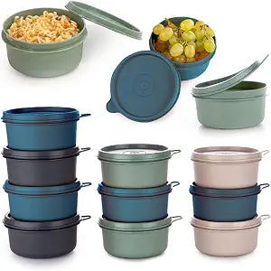 Set of 12 Small Round 9 oz Deli Containers with Lids, Airtight Leakproof Reusable Food Storage, Plastic To Go Bento Box, Mini Lunch Box, Snack Storage Bowl, for Kitchen, Picnic (12)