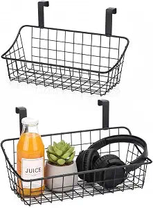 LeleCAT Over Cabinet Door Basket with hook Grid Storage Basket, Kitchen Storage Organizer,Over Cabinet Door Organizer,Hanging it behind a door or on a railing, Small, BLack,2 Pack