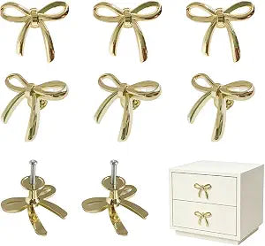 8 Pack Gold Bow Dresser Knobs, Decorative Cabinet Drawer Pulls With Screws