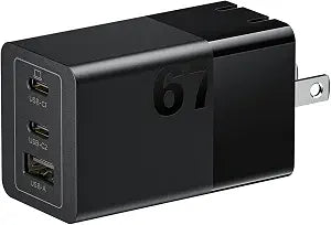 Lenovo 67W USB-C Charger, 3-Port Multi-Device Fast Charging, Advanced GaN Charger Block, Compact Fast Wall Charger, for MacBook Pro/Air, Dell XPS, iPhone 16 Series, Samsung Galaxy, and More