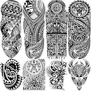 8 Sheets Realistic Hawaiian Fake Tribal Temporary Tattoos Sleeve for Adult
