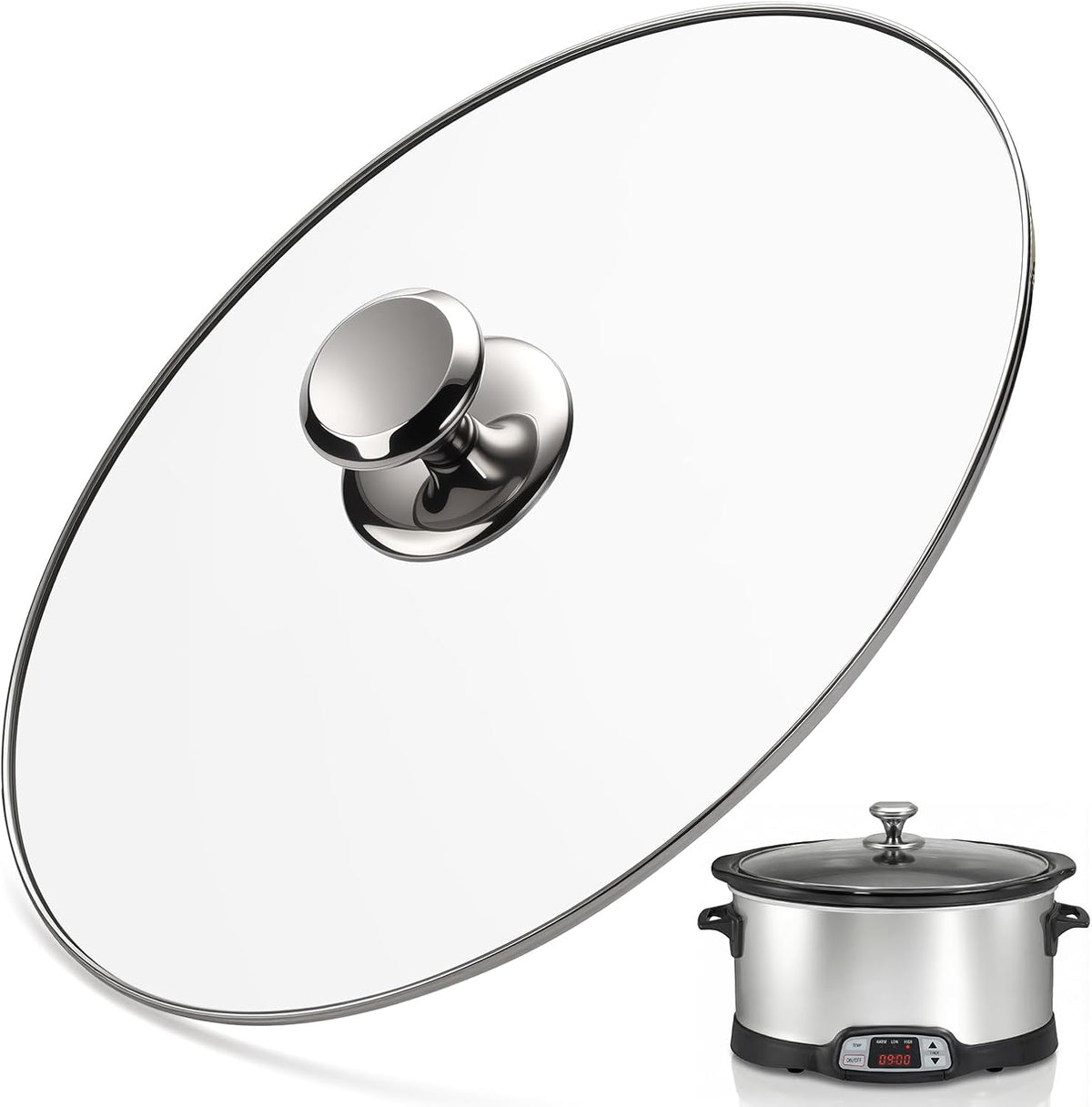 Oval Glass Lid 8 Quart Replacement for Hamilton Beach 33480 Slow Cooker, 8qt Slow Cooker Lid Replacement, Clear Cooker Lid Replacement Part