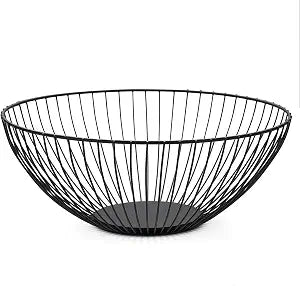 HOMQUEN Fruit Basket, Fruit Bowl, Metal Wire Fruit Basket for kitchen, Fruit Bowl for Kitchen Counter, Basket for Fruits, Vegetables, Breads, Snacks, Kitchen Gadgets (Round Short, Black)