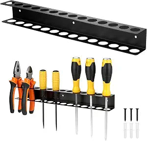 QWORK Screwdriver Plier Organizer Wall Mount, Heavy Duty Metal Utility Storage Rack for Small Tools, 14 Slot Pliers Holder for Garages & Workshops