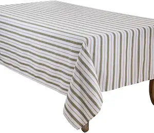 SARO LIFESTYLE Classic Stripe Tablecloth - Farmhouse Woven Stripe Tablecloth for Dining Room Tables, Kitchen Tables, Everyday Family Dining & Casual Entertaining, 70"x70", Olive