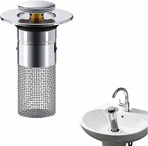 Sink Stopper Hair Catcher - Pop-Up Drain Strainer with Removable 304 Stainless Steel Basket, Quick Install Anti-Clog Anti-Smell Universal Bathroom Sink Drain Filter for Bathroom Vanity