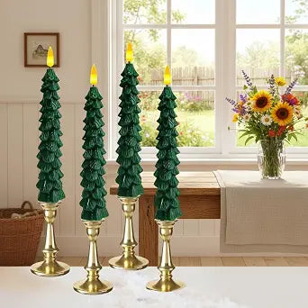 10 In Christmas Tree Flameless Candle Real Wax Window Candles with Remote Timer Battery Operated LED Taper Candle for Party Celebration Mother's Day Holiday Wedding Dinner Table Centerpiece