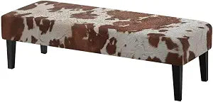 Brown Cow Print Dining Bench Cover, Stain Resistant Chair Seat Cushion Dustproof Rectangle Bench Protector Cover Home Decor Accessorie for Dining Room Living Room Kitchen
