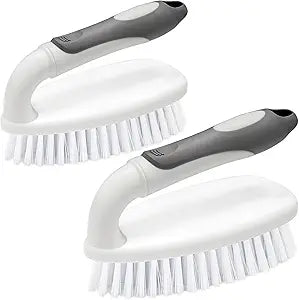Heavy Duty Scrub Brush with Stiff Bristles 2 Pack Gray