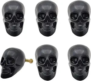 6Pcs Cabinet Handles, Skull Head Cabinet Pulls, Drawer Handles, Black Skeleton Drawer Knobs, Solid Metal Base Furniture Handle, Single Hole Pull for Home Cabinets Dressers Drawers Cupboard, A