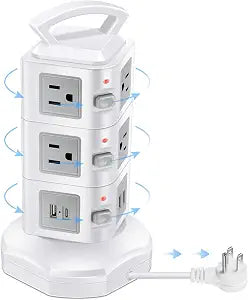 10-Outlet Power Strip USB C 20W Surge Protector | Retractable Extension Cord with 4 USB Ports | Desk Organizer Plug Outlet Extender | Charging Tower for Cell Phone, Computer, Electronic, Home, Office