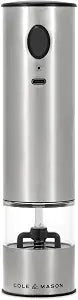 Cole & Mason Battersea 8" USB-C Rechargeable Electric Salt & Pepper Mill, Adjustable Ceramic Grinder, Stainless Steel & Acrylic, One-Hand Push Button Operation