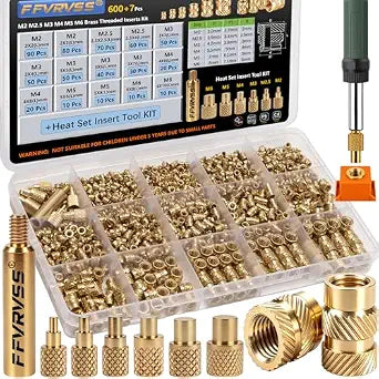 600+7Pcs Brass Threaded Inserts M2 M2.5 M3 M4 M5 M6 for 3D Printing