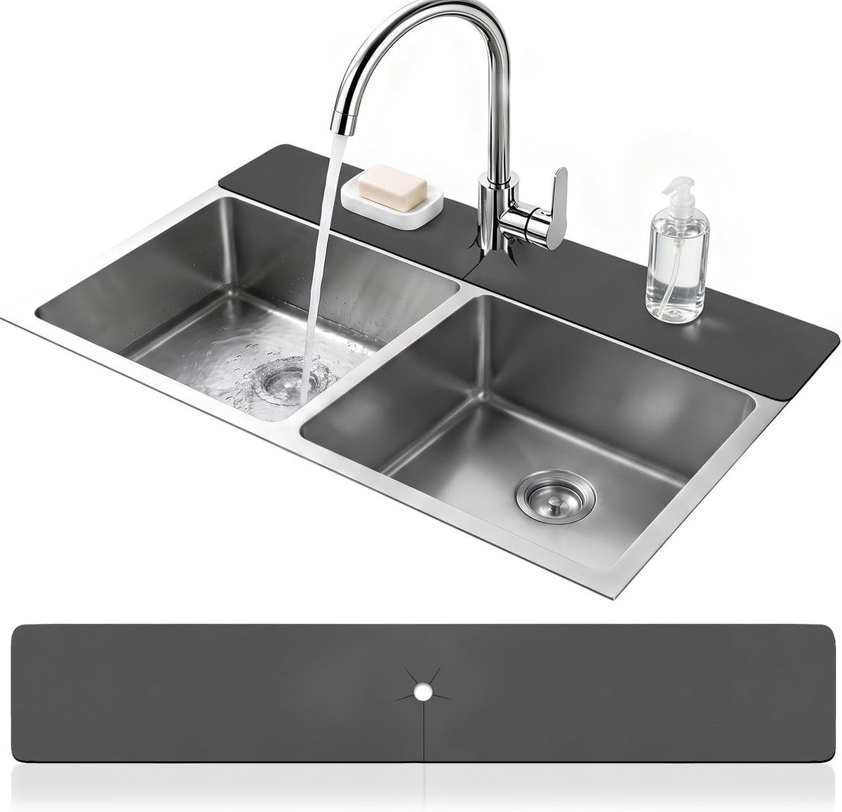 LOPNUR Cuttable Faucet Mat for Kitchen Sink, Extra Long 29 Inch, Dark Grey