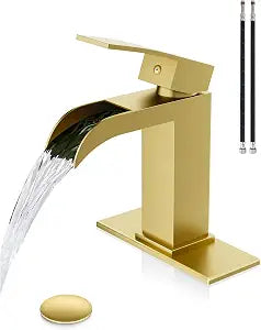 Midanya Waterfall Bathroom Faucet 1 Hole Single Handle,Brushed Gold