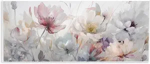 Muted Grey Floral Still Life, 7 x 17 Inch Mounted Print on Wall Plaque