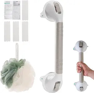 16 Inch Long Suction Grab Bar for Bathroom Indicator Light, Suction Shower Balance Assist Bar Support Rail Helping Handle for Tub Elderly Seniors Handicap Strong Suction Bathtub Grips Non Slip Sticker
