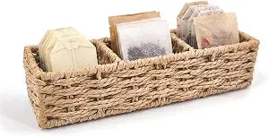 3-Compartment Braided Tea Bag Organizer For Countertop Or Drawer