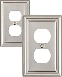 Switch Plates Outlet Covers, 2-Pack Satin Nickel Metal Wall Plates