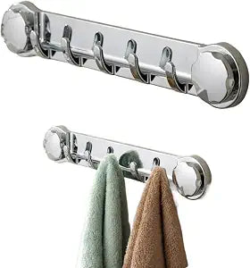 Suction Cup Towel Bar, Adhesive Towel Holder Wall Mount Hand Towel Holder with 5 Hooks Towel Shelf for Kitchen, Bathroom, Toilet, Shower, Washroom