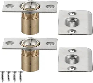 JQK Closet Door Ball Catch Hardware, Stainless Steel Catch Adjustable with Strike Plate, Brushed Satin Finish 2 Pack, HBC100-P2