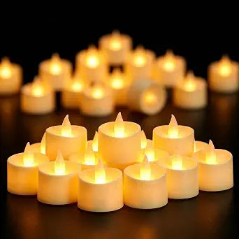 Realistic Flameless LED Tea Lights - Battery-Powered Dancing Flame Candles for Weddings, Halloween, Votives | Safe Child-Resistant, Flickering Ambiance Decor (Ivory Base, 100 Pack)
