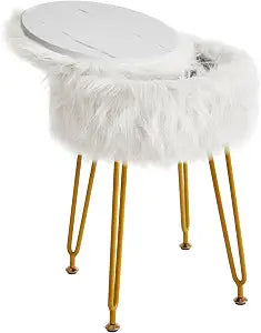 IBUYKE Faux Fur Vanity Stool with Storage, Makeup Chair, White WBD021W