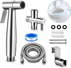 Multifunctional 304 Stainless Steel Bidet Sprayer for Toilet- Bathroom Handheld Bidet Jet Water Sprayer for Feminine Wash, Cloth Diaper with Hose and Toilet Mount - Muslim Shower - All-in-One!