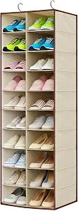 Hanging Shoe Organizer for Closet - 20 Wider Sections Closet Storage Rack, Closet Shelves Holder for Shoes Clothes Shirts Jeans Hats, Reinforced Support & Stainless Steel Frame