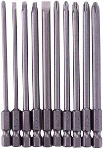 Rocaris 10pcs 1/4 Inch Hex Shank Long Magnetic Screwdriver Bits Set