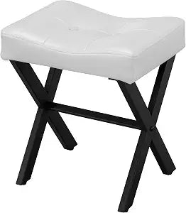 Frassie Vanity Makeup Stool PU Leather Square Metal X Leg Ottoman Footrest