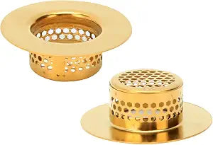Snailhouse Bathroom Sink Strainers, 2 Pack 1.96 Inches Stainless Steel Small Utility Mesh Sink Drain Stopper Basket Cover Plug Screen, Gold