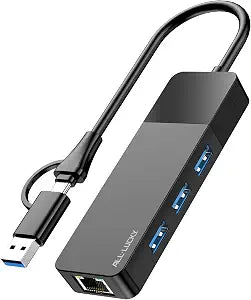 USB A/C to Ethernet Adapter, 3xUSB3.0 and 1000M RJ45 Network hub for Laptop