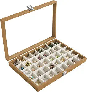 Stratalife 40 Grid Wood Jewelry Organizer with Clear Lid