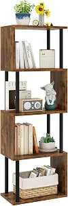 IBUYKE 5-Tier Tall Bookshelf,S-Shaped Geometric Bookcase,Brown WBC015H