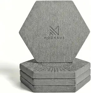 MODHAUS Stone Coaster Set of 4  Super Absorbent Diatomite Coaster for Drinks, Cup Coasters with Non-Slip & Heat-Resistant  Protects Furniture from Stains (Hexagon, Moonlit Slate)