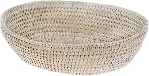 KOUBOO La Jolla Small Bread Basket Bowl, White Wash Woven Table Decor