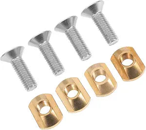 M6 Brass T-Nut Screw Set for Hydrofoil Mounting, Wing Foil Board Track Hardware Replacement, 4pcs Kit for Sup Foil Surfing Accessories