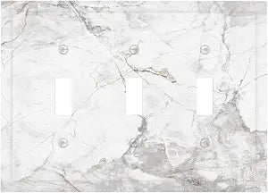 White And Gray Marble Texture Minimalist Luxury Printing Decorative Switch Plates 3 Gang Wall Plate Triple Toggle Light Switch Cover Faceplate Electrical Wall Panels for Kitchen Bathroom Decor