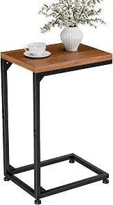 Ekisemio C Table for Sofa, C Shaped End Table with Metal Frame, Small Side Table for Couch, TV Tray for Living Room, Bedroom, Rustic Brown