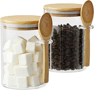 15 oz Glass Sugar Container, 2 Pack Coffee Container, Glass Jars with Lids